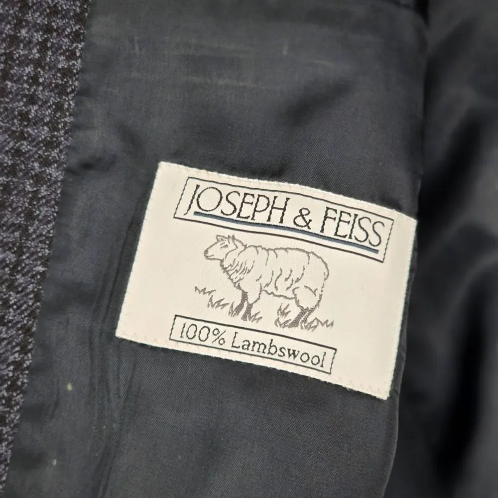 Joseph‎ Feiss Mens Sport Coat Size 48L Dark Grey Plaid Tweed 3 Button Tailored